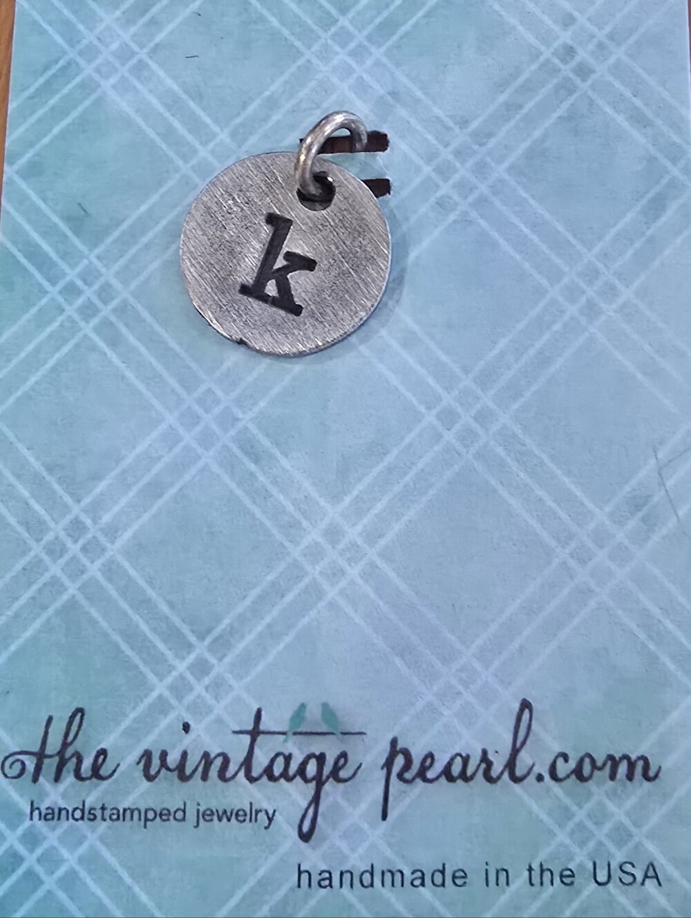 Handstamped Silver Initial 'k' Charm Pendant